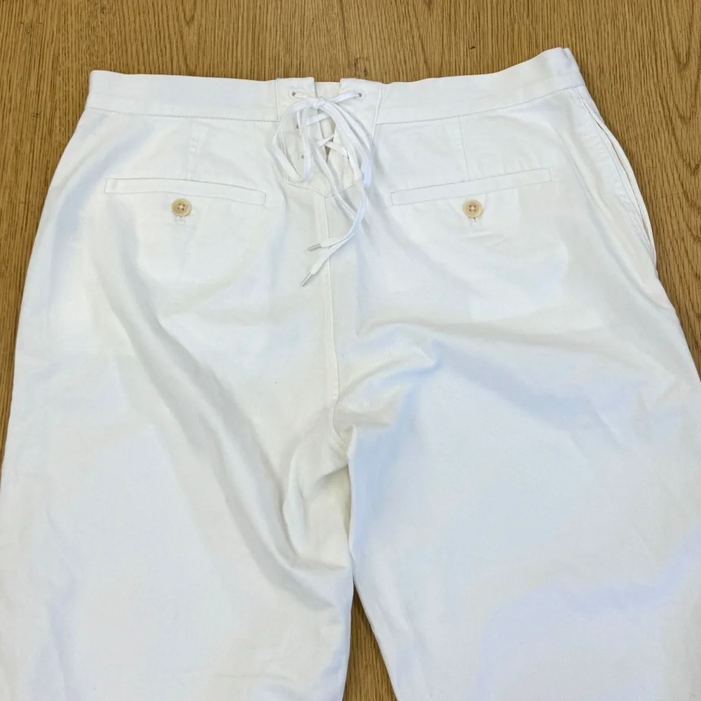 J. Crew 100% Cotton Cropped Sailor Chino Pants Button front & Tie back Size 10